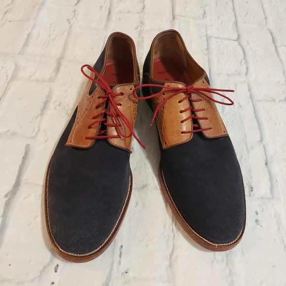 Johnston & Murphy Blue and Tan Oxfords with Red Laces - Picture 3 of 13